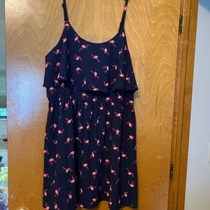 Elle Navy Blue dress with pink flamingos
